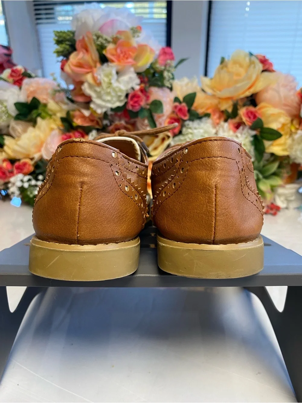 Ollio Oxford M2913 Wingtip Two-Tone Lace-Up Brown White Size 7.5